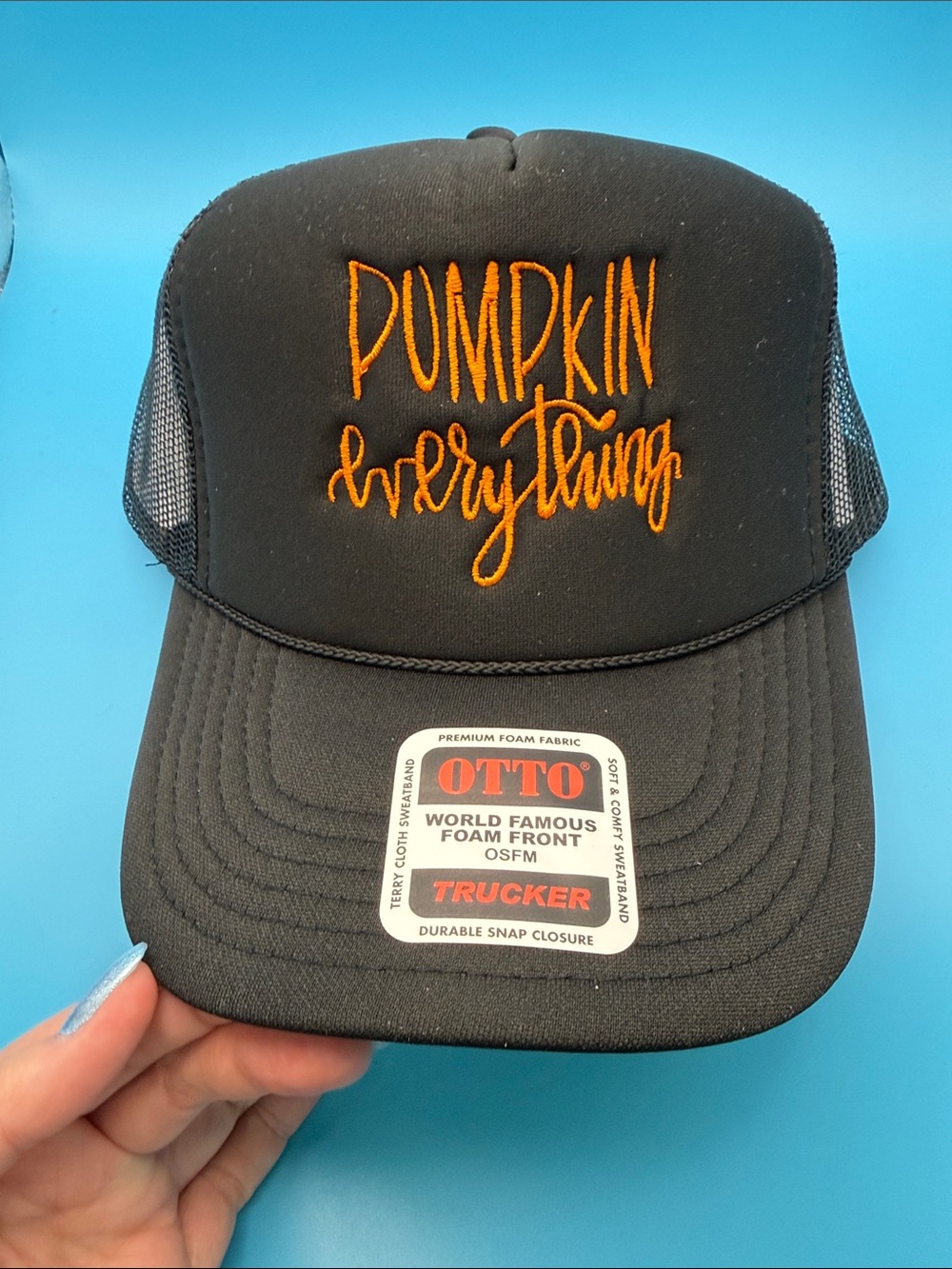 Cute Orange Pumpkin Everything Embroidered Trucker Hat Halloween Cap Costume